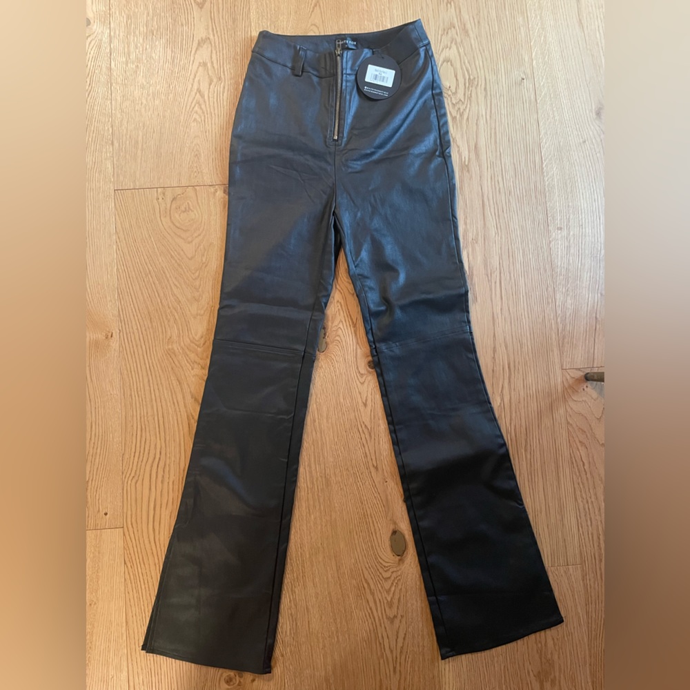 White Fox Black Leather Pants